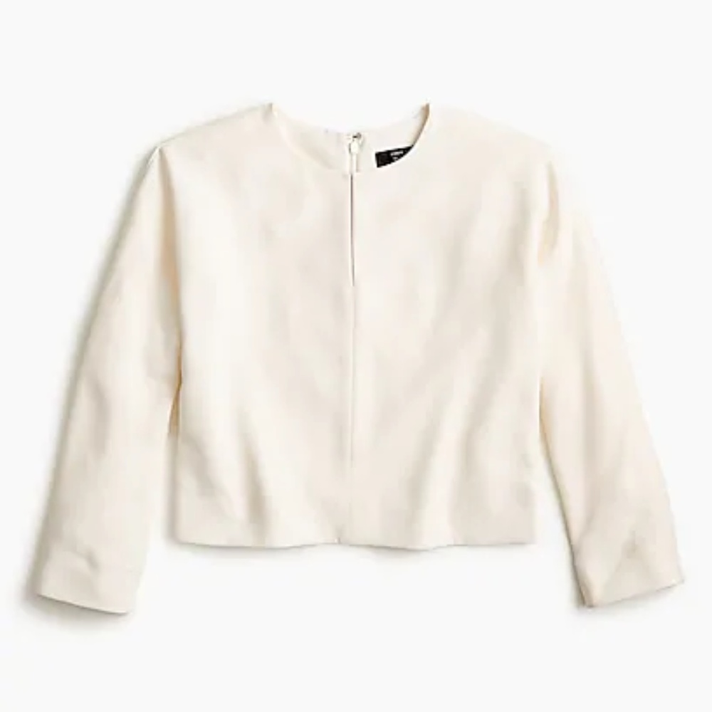J.Crew Ivory Cropped Long-Sleeve Top in 365 Crepe